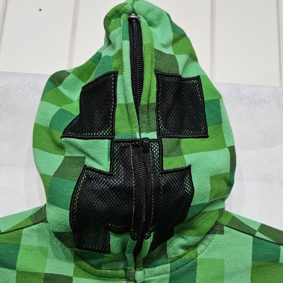 Minecraft Face Cover Hoodie Zip Up Jacket Green 60% Cotton 40% Polyester Sz XS - Picture 2 of 6